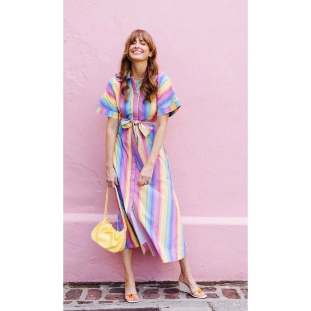 Limited edition Rare BURU Donna Day Gown in Rainbow, med coastal designer summer